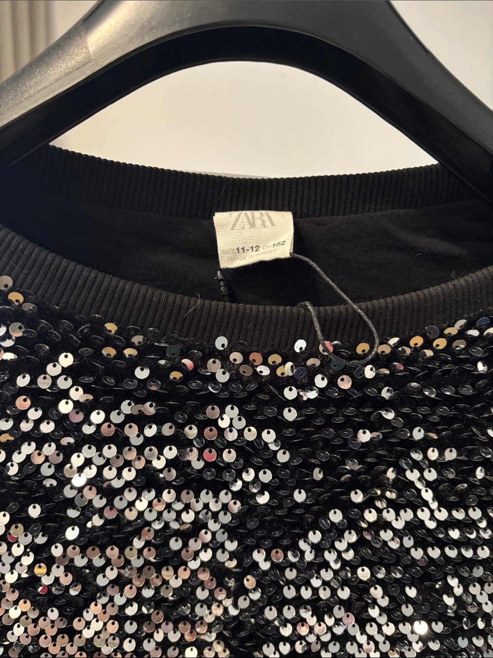 Zara Black Sequin Front Crewneck Top